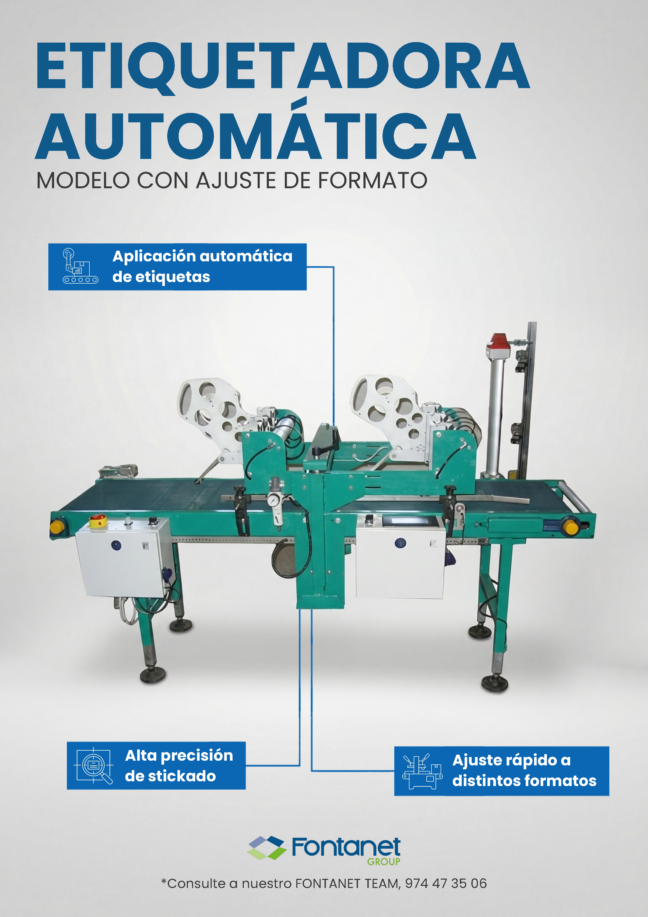 Etiquetadora Automática Formatos - Etiquetadoras industriales para industria alimentaria | Maquinaria industrial Fontanet Group